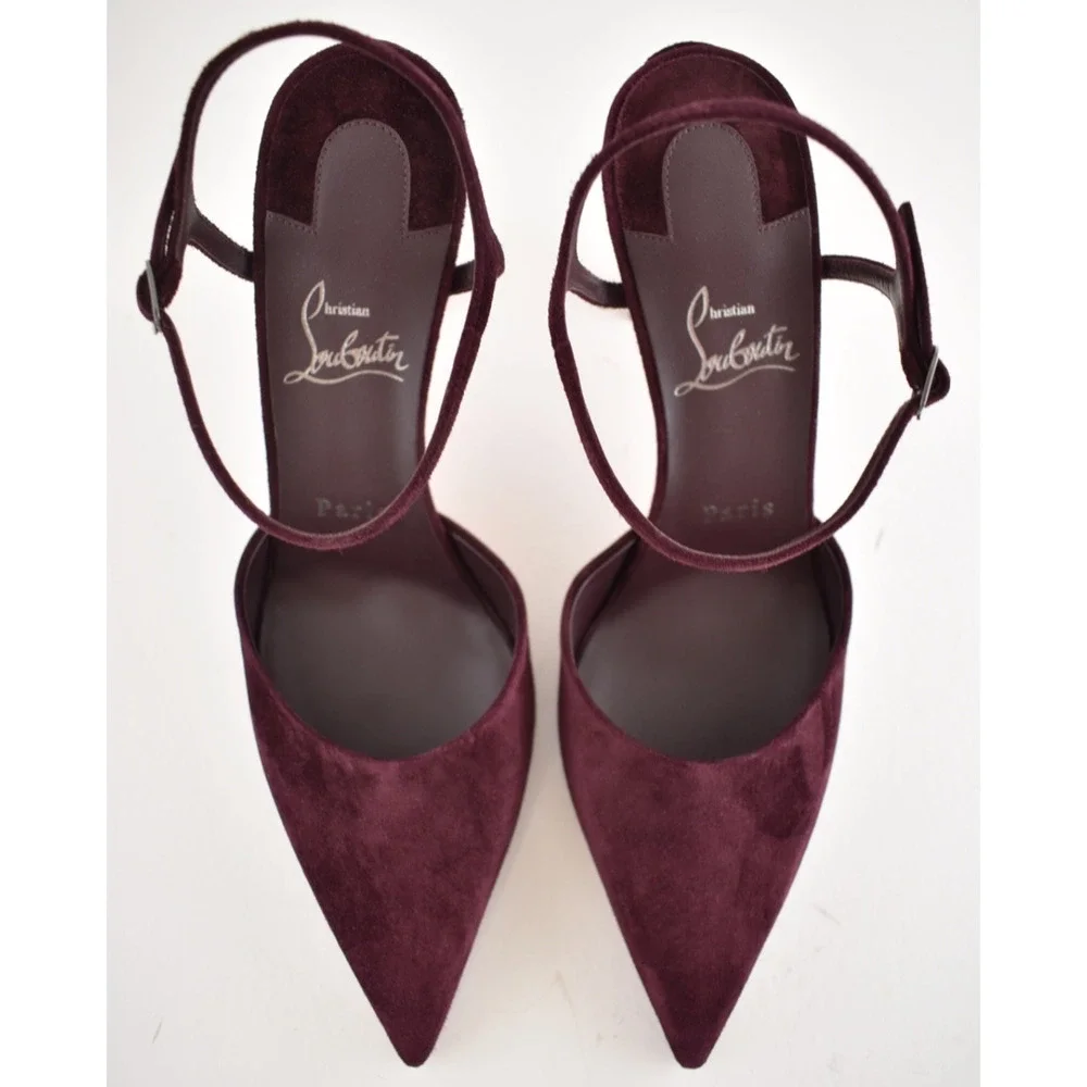 Christian Louboutin Condora Riviera 85 Amara Burgundy Ankle Strap Heel Pump 38.5